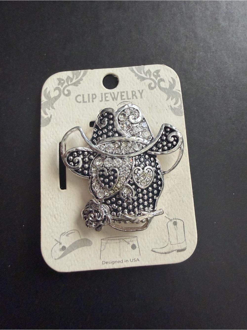 Silver Bling Cowboy Hat Clip-On Brooch